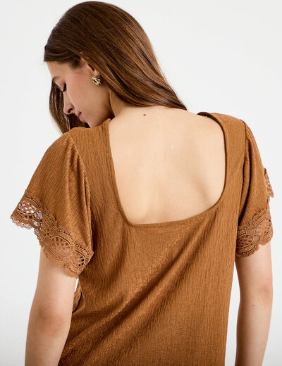 T-shirt col rond manches courtes beige femme