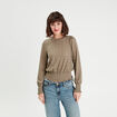 Blouse smockée manches longues vert kaki femme