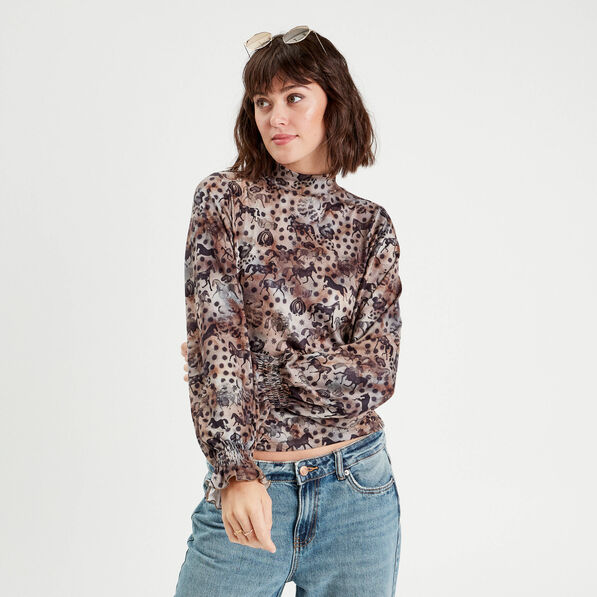 t shirt col montant marron femme T-shirt col montant marron femme