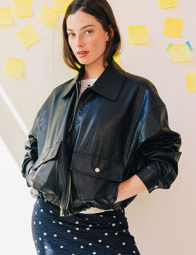 Veste effet boule manches longues noir femme