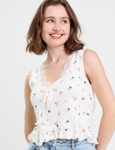 Débardeur col V sans manches blanc femme