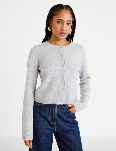 Gilet boutonn&eacute; manches longues gris fonc&eacute; femme