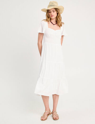 Robe longue évasée blanc femme