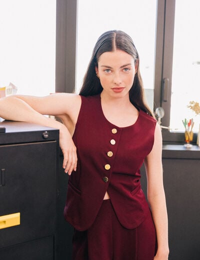 Gilet sans manches col rond bordeaux femme
