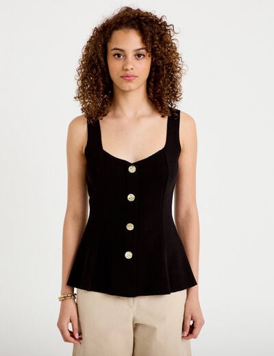 D&eacute;bardeur p&eacute;plum cintr&eacute; col coeur noir femme