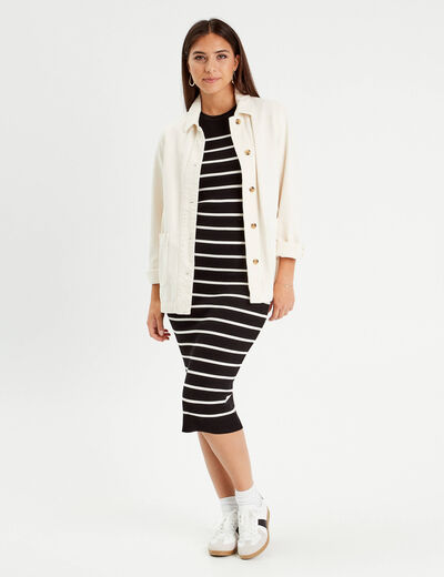 Robe longue moulante côtelée noir femme