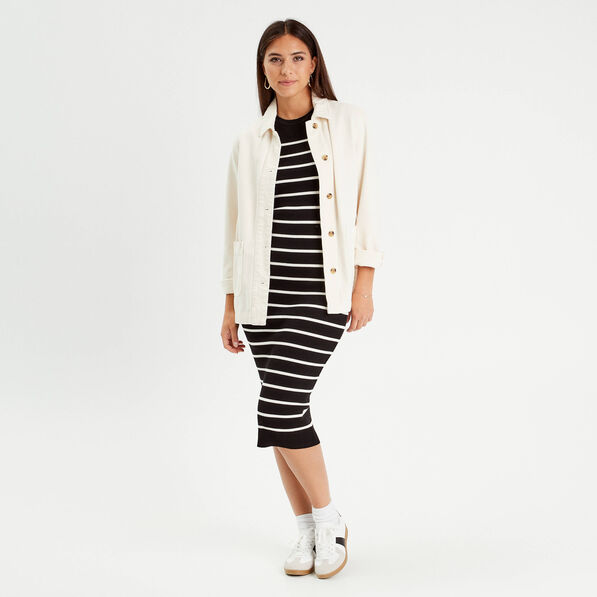 Robe longue moulante côtelée noir femme