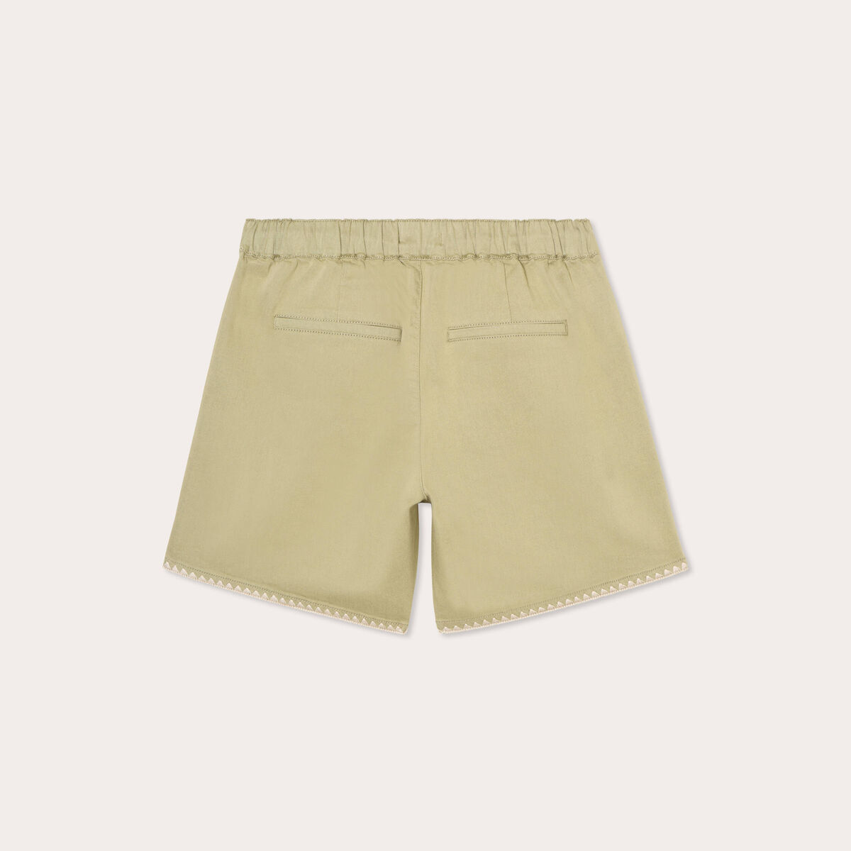 Short droit détails brodés vert kaki femme