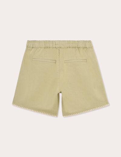 Short droit détails brodés vert kaki femme