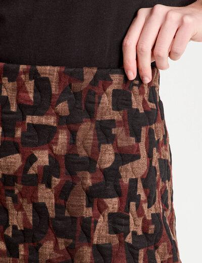 Jupe droite matelassée marron cognac femme