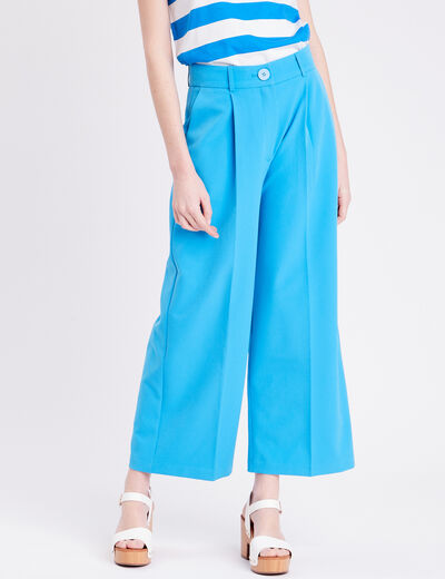 Pantalon city large bleu femme