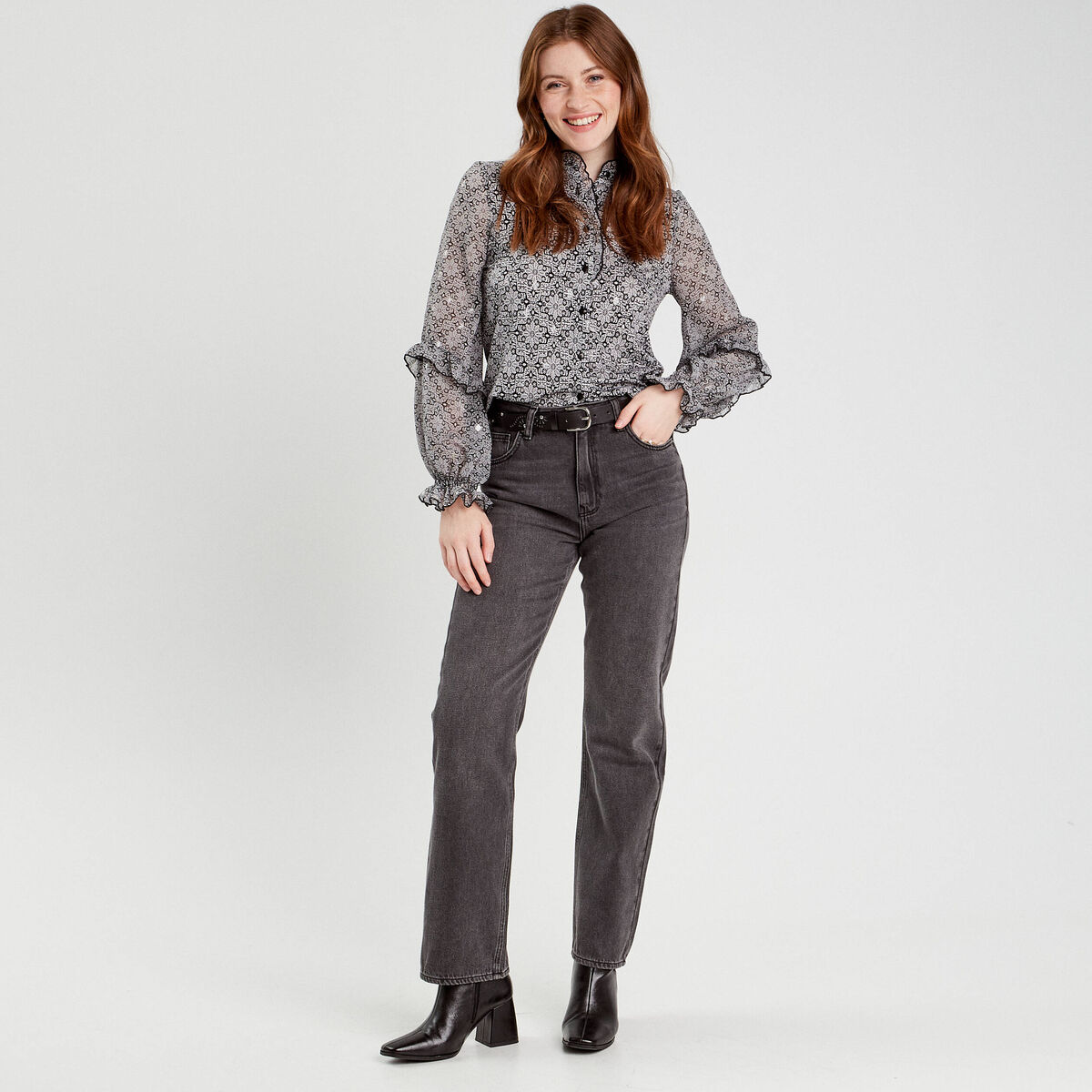 Blouse avec volants noir femme