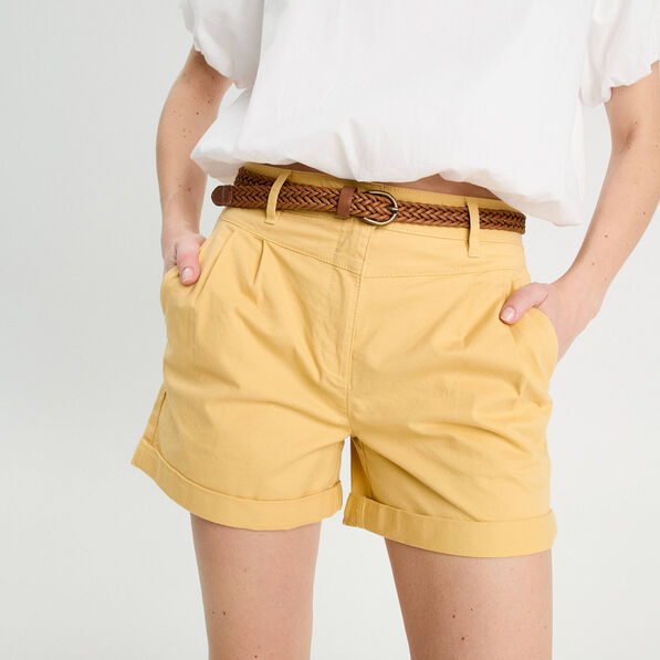 short chino ceinture jaune clair femme Short chino ceinturé jaune clair femme