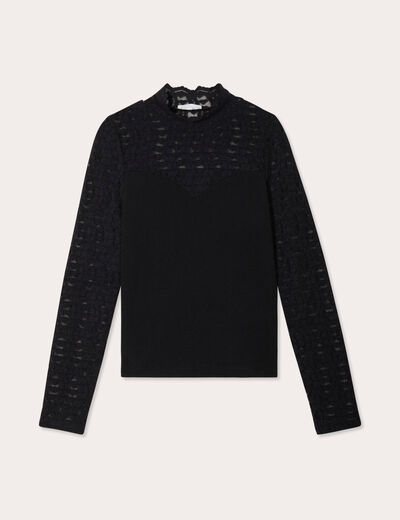 T-shirt col montant noir femme