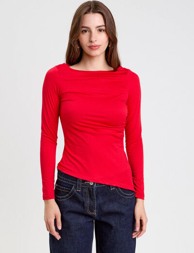 Top cintr&eacute; manches longues rouge femme