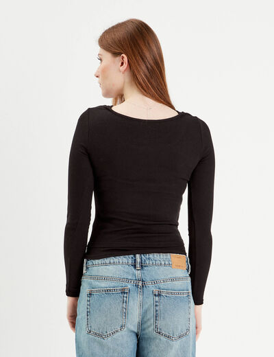 T-shirt manches longues 2-en-1 noir femme