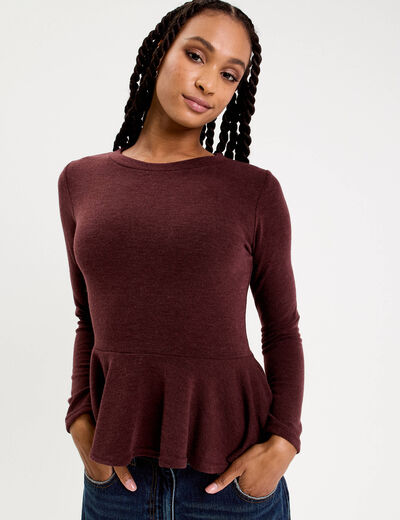 Pull ajusté court manches longues bordeaux femme
