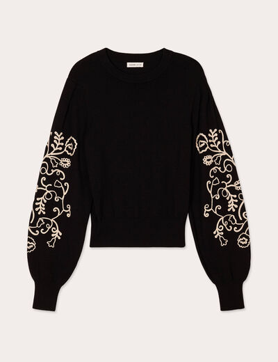 Pull avec broderie noir femme