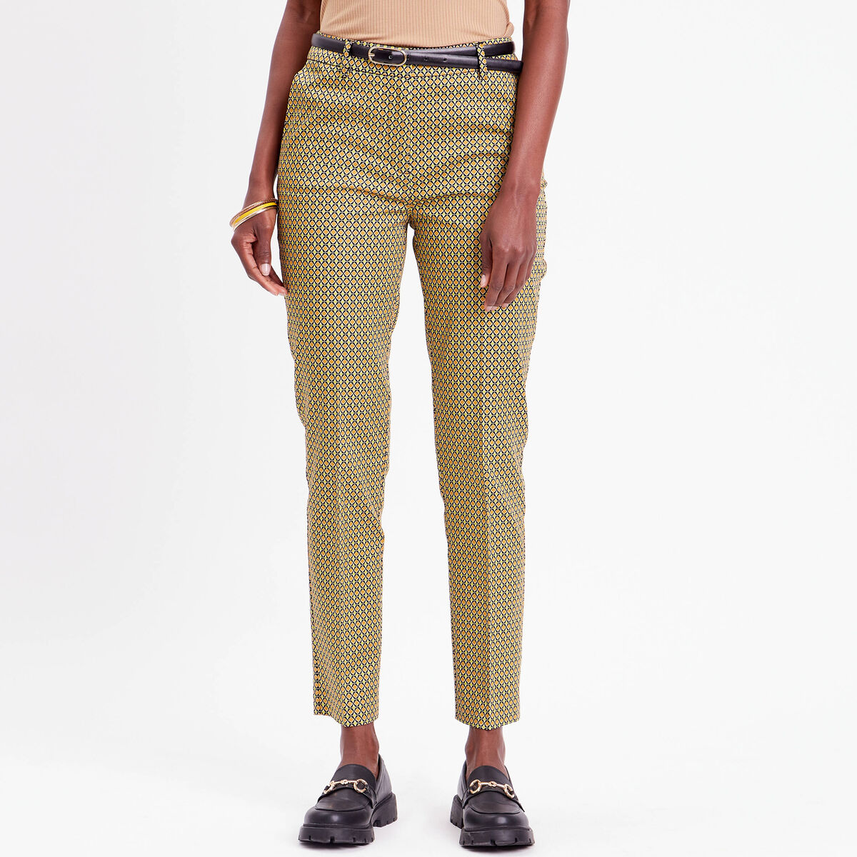 Pantalon city slim ceinturé blanc femme