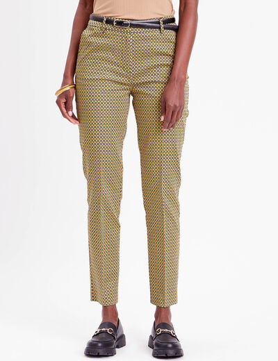 Pantalon city slim ceinturé blanc femme