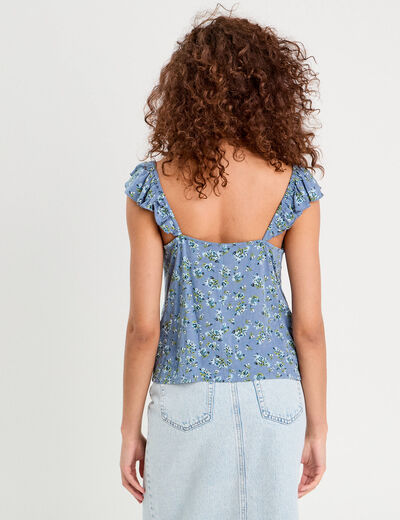 Blouse col volants bleu foncé femme