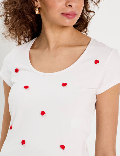 T-shirt détails brodés blanc femme