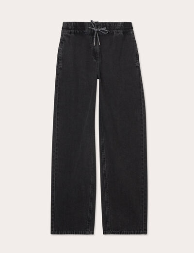 Jeans large taille élastiquée denim noir femme