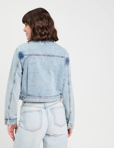 Veste zippée en jean denim stone femme