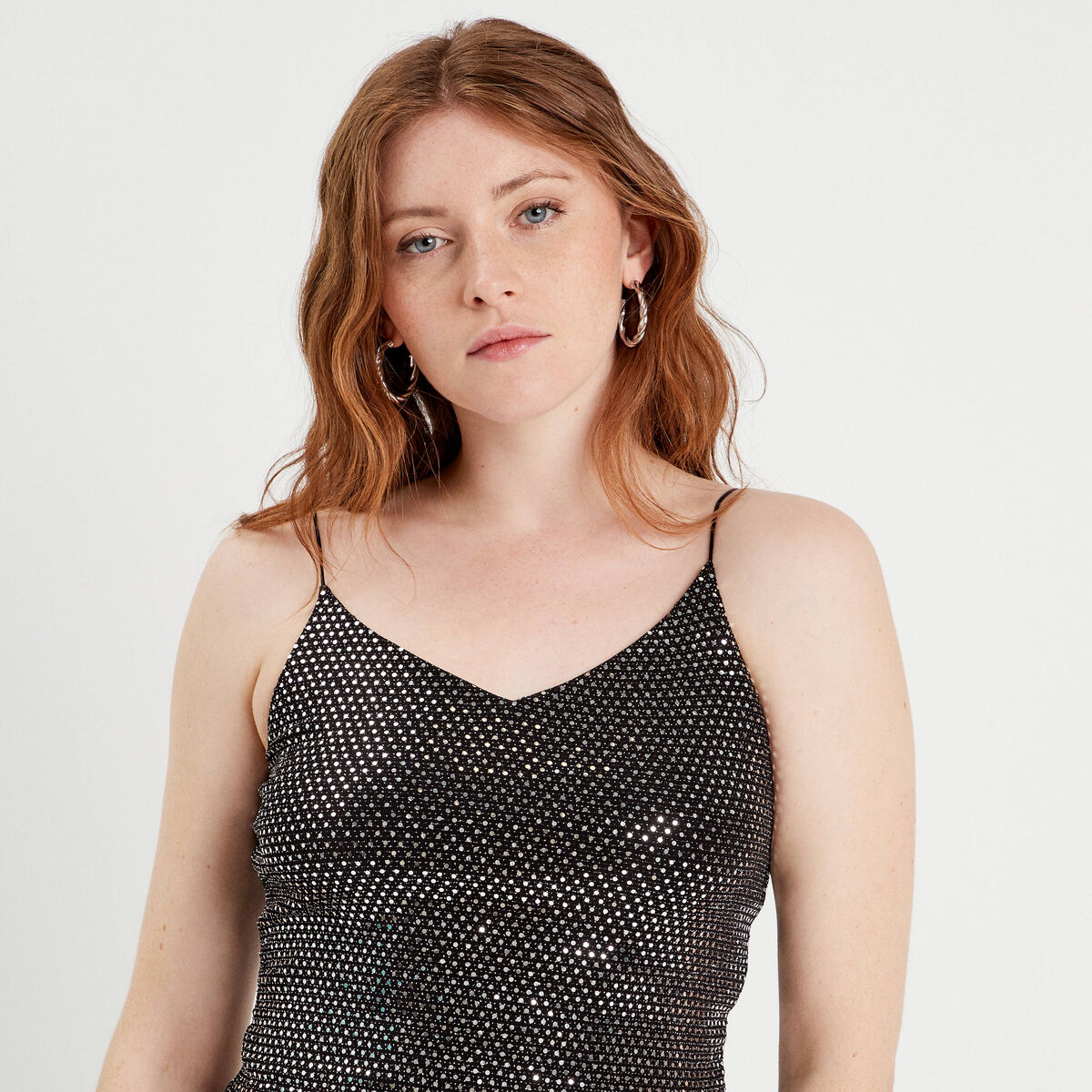 Débardeur cropped paillettes couleur argent femme