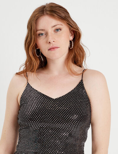 Débardeur cropped paillettes couleur argent femme