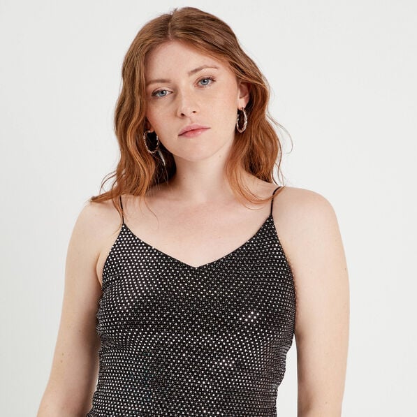 debardeur cropped paillettes couleur argent femme Débardeur cropped paillettes couleur argent femme