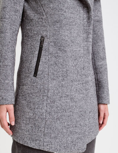 Manteau cintré asymétrique gris foncé femme