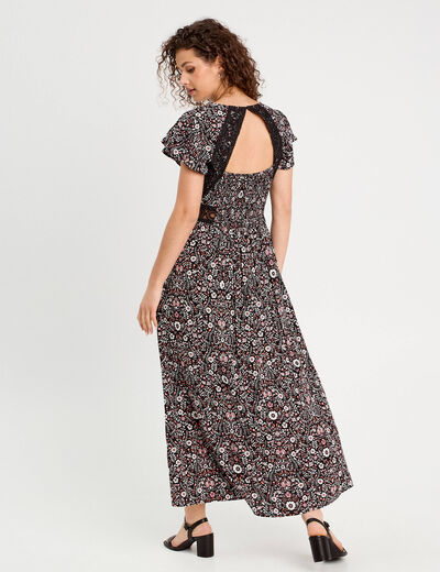 Robe longue évasée noir femme