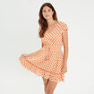 Robe évasée taille smockée orange femme