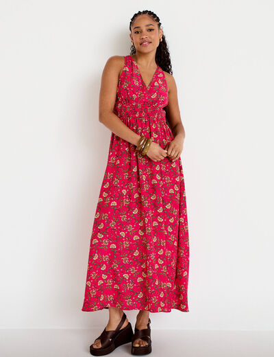 Robe longue &eacute;vas&eacute;e effet satin&eacute;e rose femme