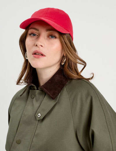 Veste boutonnée col à revers vert kaki femme