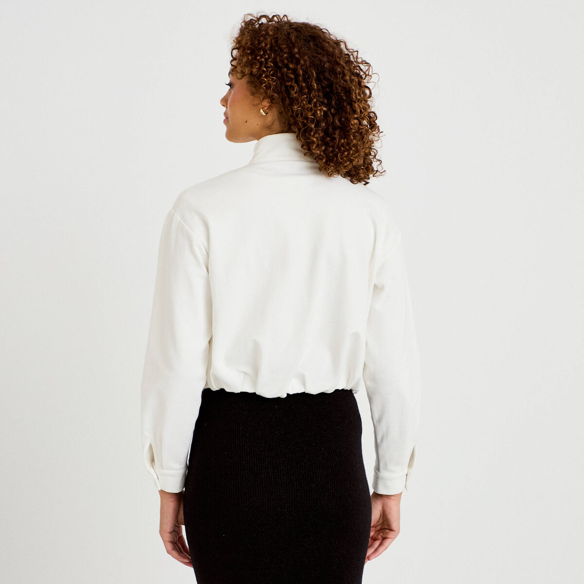 Veste cropped bas resserr&eacute; ecru femme