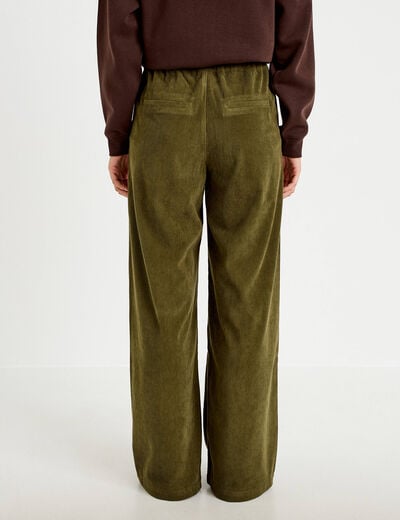 Pantalon bootcut taille standard velours vert kaki femme