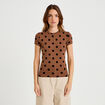 Top ajust&eacute; col rond manches courtes marron femme