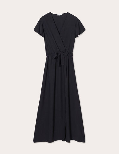 Robe longue évasée cache-coeur noir femme