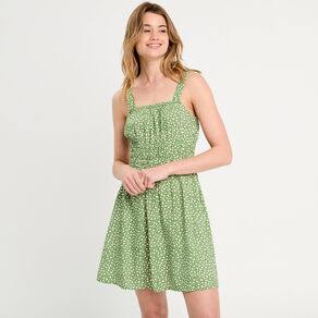 Robe évasée bretelles fines vert kaki femme