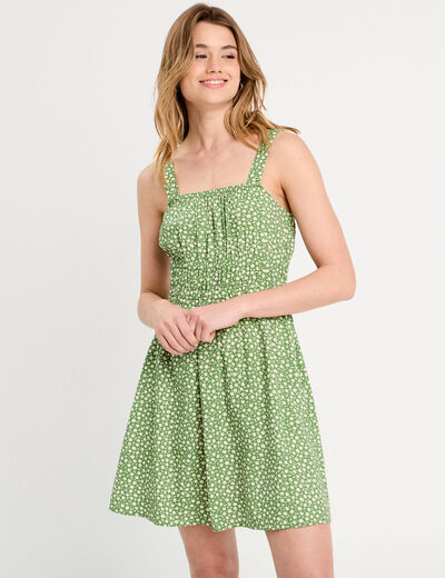 Robe évasée bretelles fines vert kaki femme