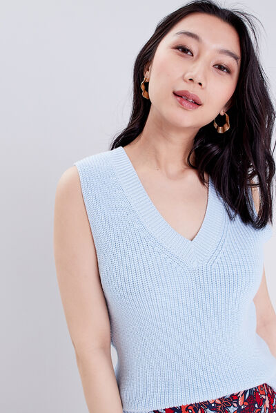Pull sans manches bleu gris femme