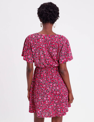 Robe évasée col en V rouge femme