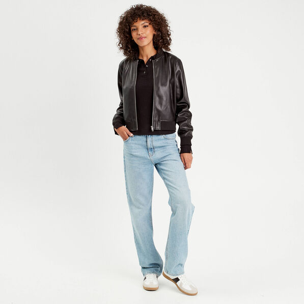 Polo manches longues côtelé noir femme