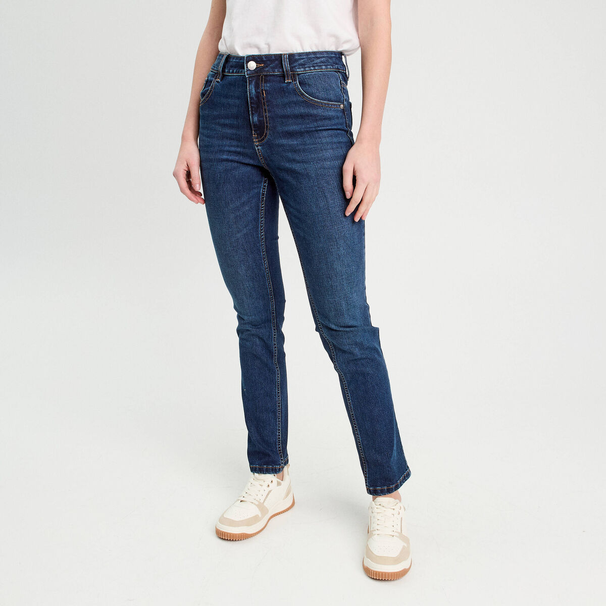 Jeans droit taille haute denim brut femme