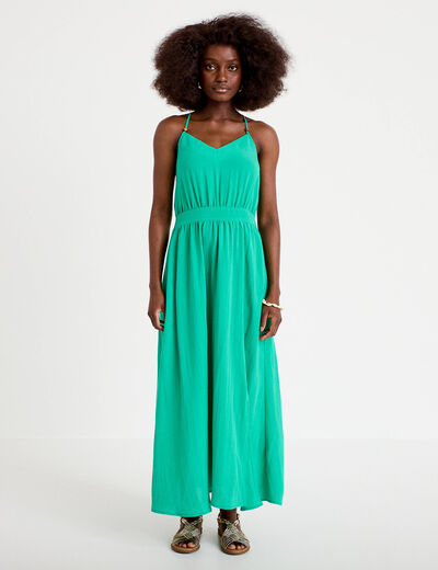Robe &eacute;vas&eacute;e 3/4 col v bretelles vert femme