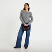 Pull col bardot manches longues gris femme