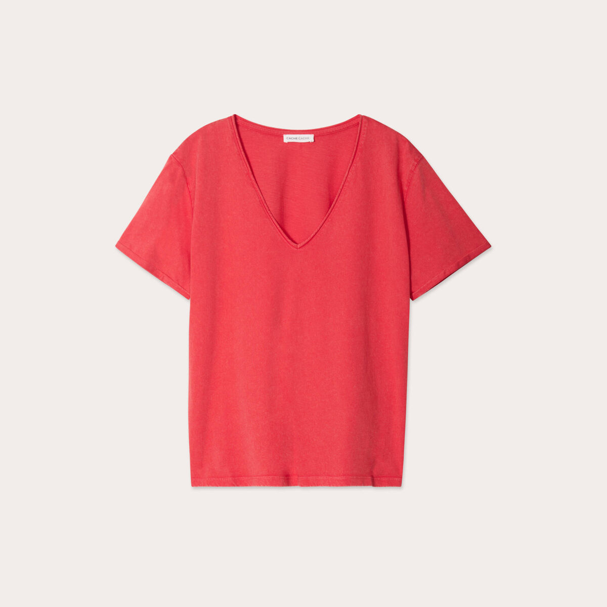 T-shirt col en V rouge femme
