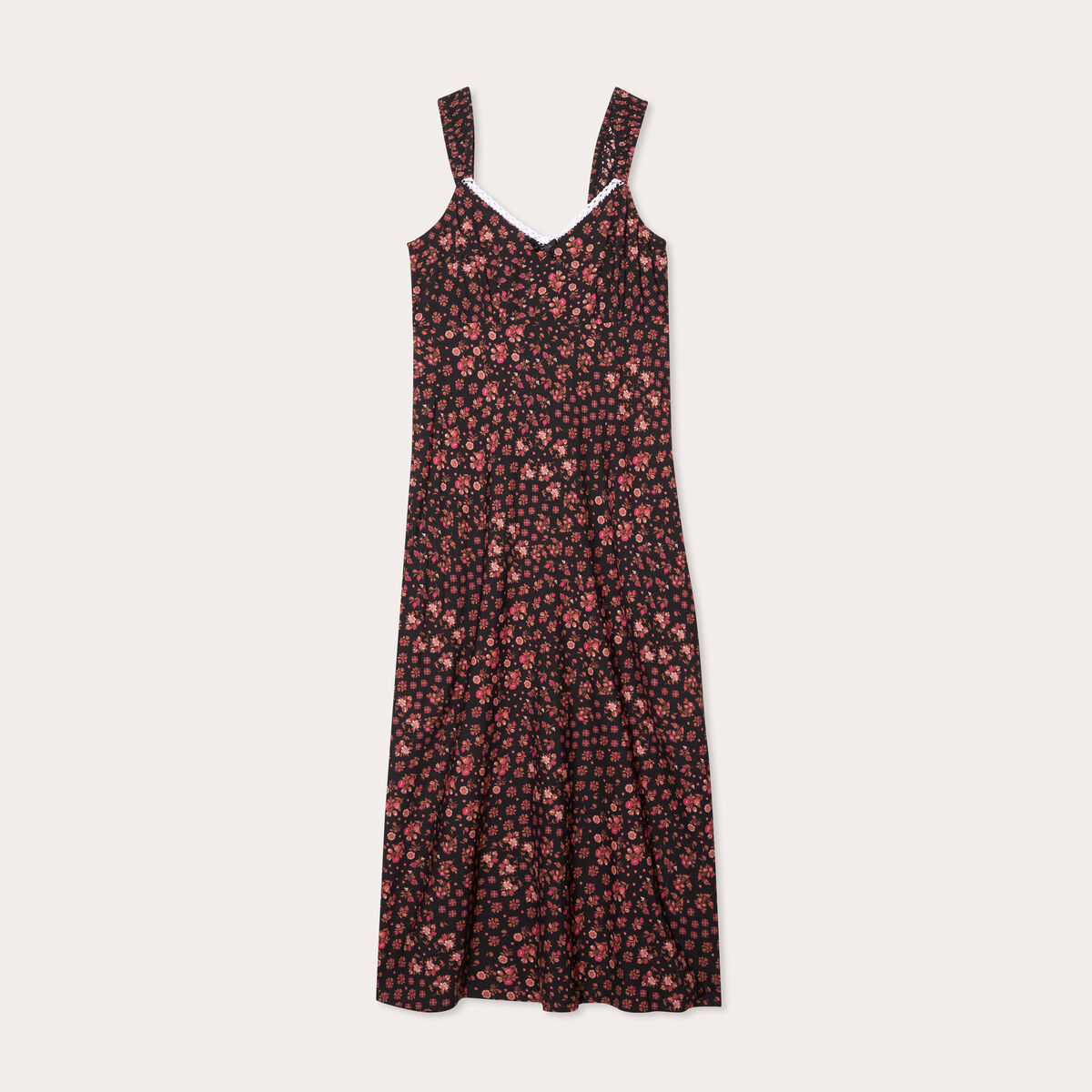Robe longue évasée rouge corail femme